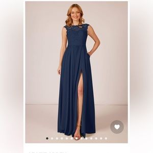 Azazie Arden Navy full length dress